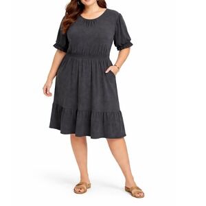 LOFT Charcoal Knit Tiered Midi Dress XXL Office Cozy Knit